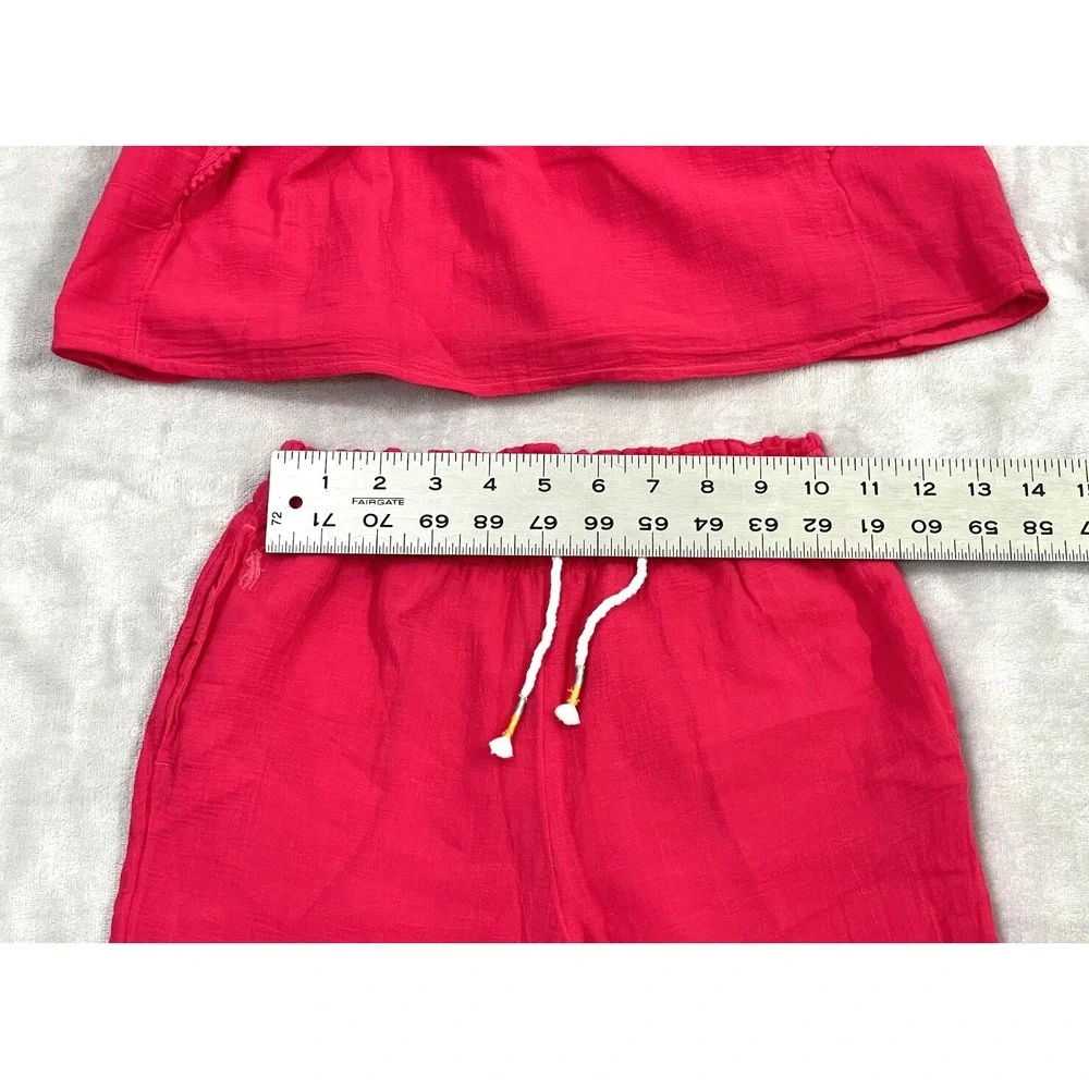 Ralph Lauren Top & Pants Set Girls 8 Red Ruffled Cotton Gauze Crochet Trim
